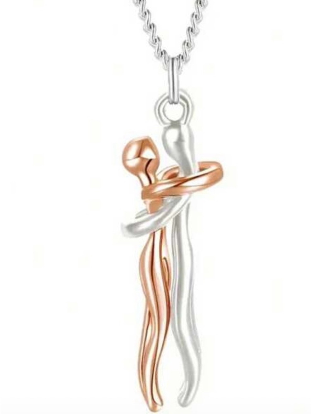 Warm Embrace Couple Silver Hug Pendant Necklace Rose Gold & Black Options